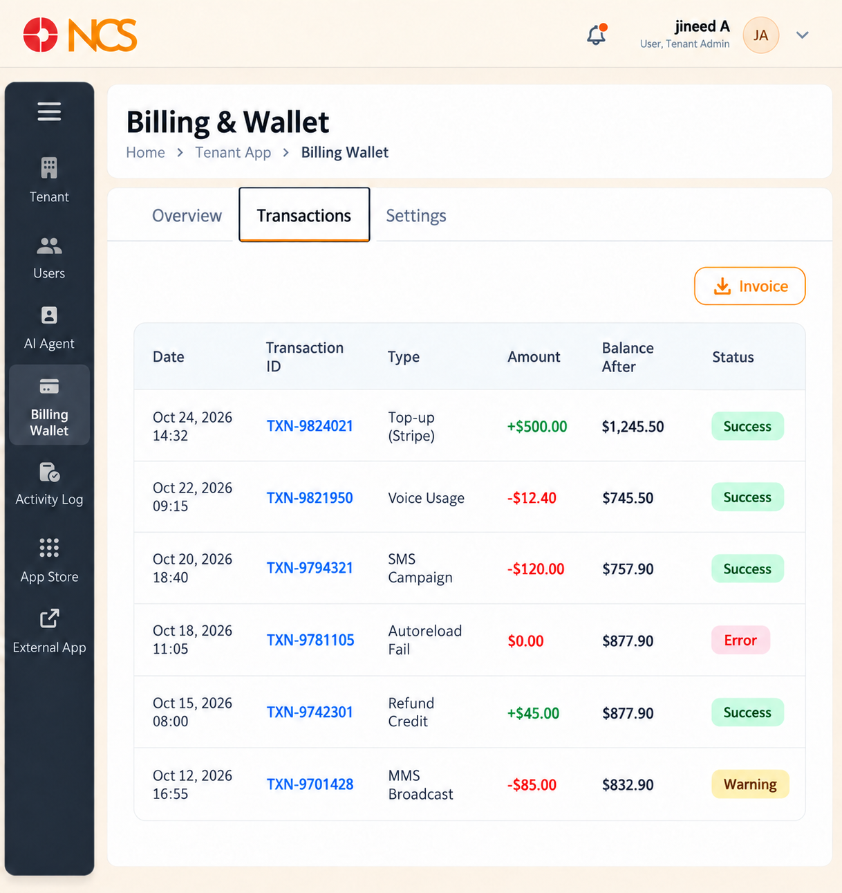 Transactions Tab