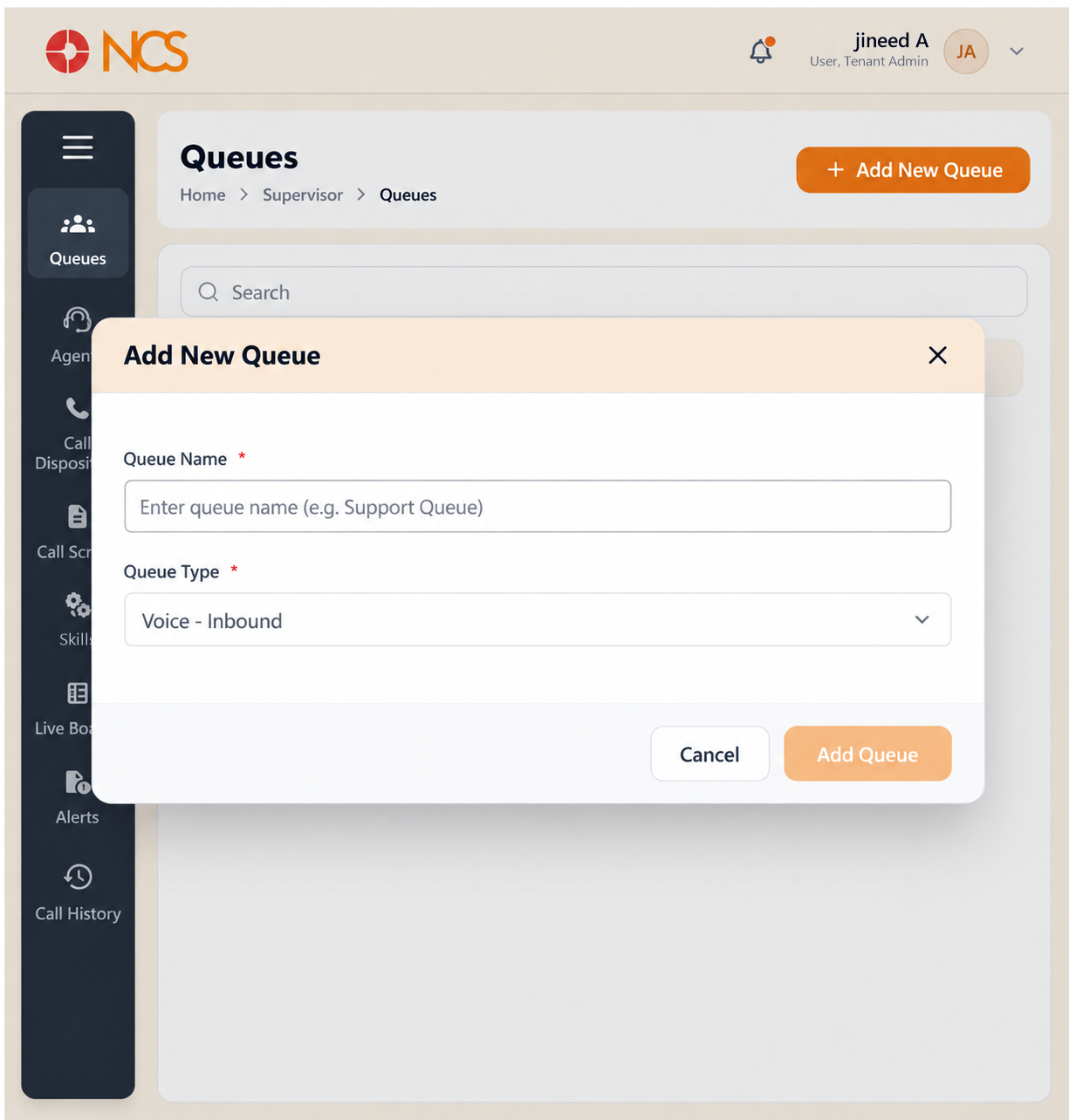 SUP 1.7 Add New Queue Form