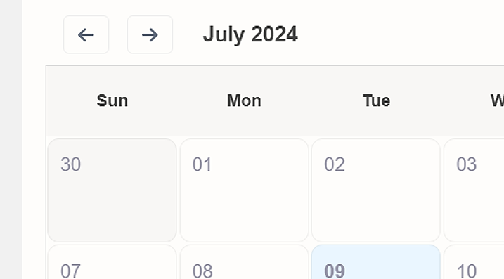 Calendar View navigation arrows and current selected view
