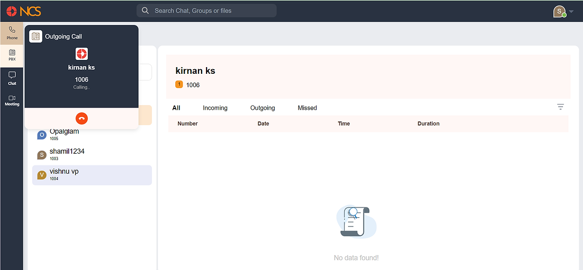 Ongoing call interface in the dialer