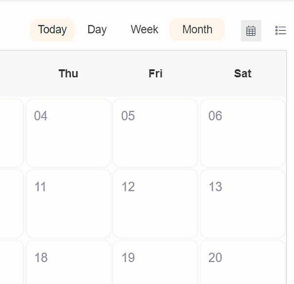 Today, Day, Week and Month filter buttons in Calendar View
