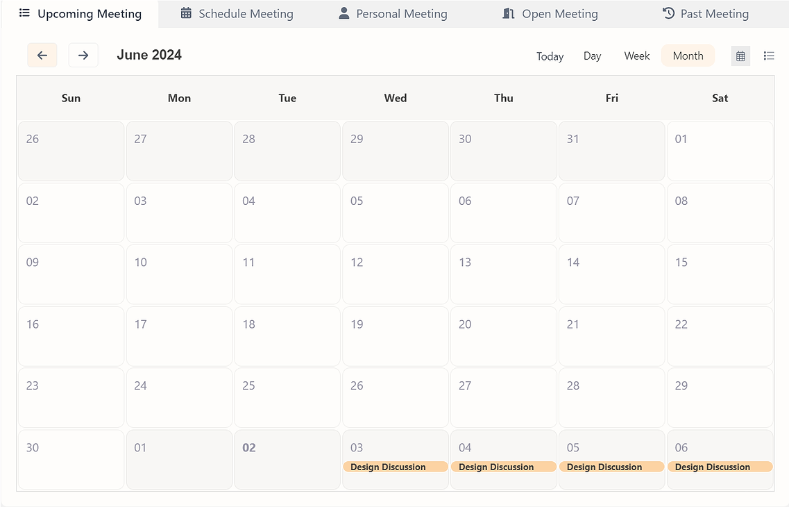 Calendar View filtered by Month