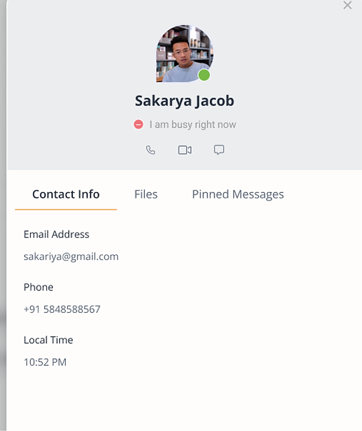 Direct message Profile modal on the Contact Info tab
