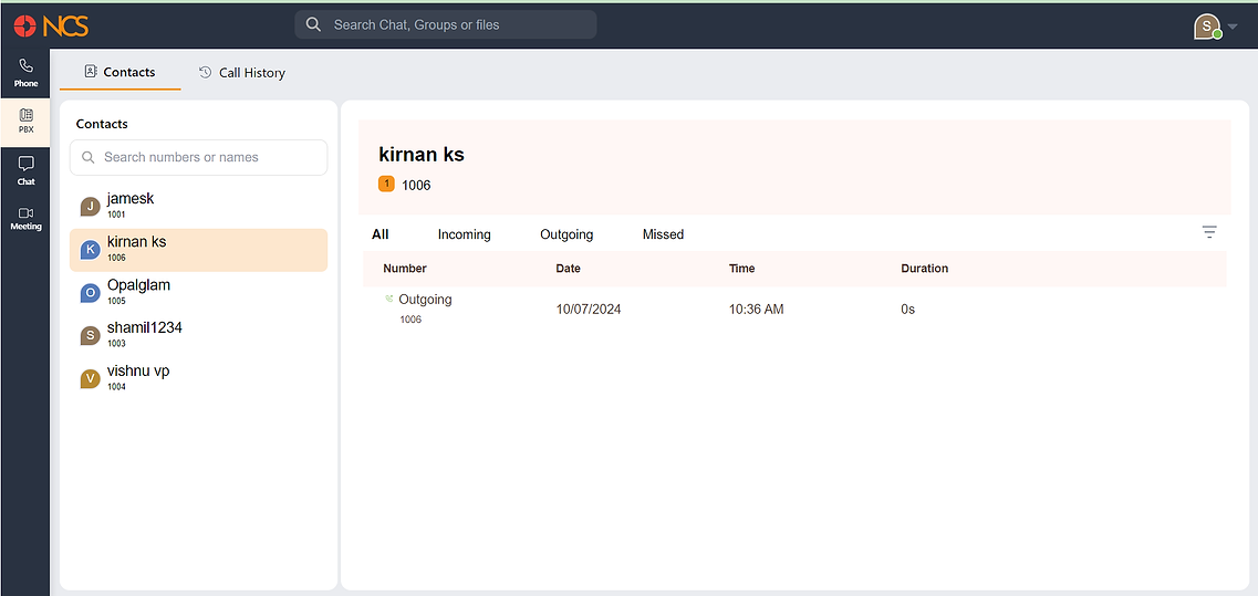 PBX Contacts tab