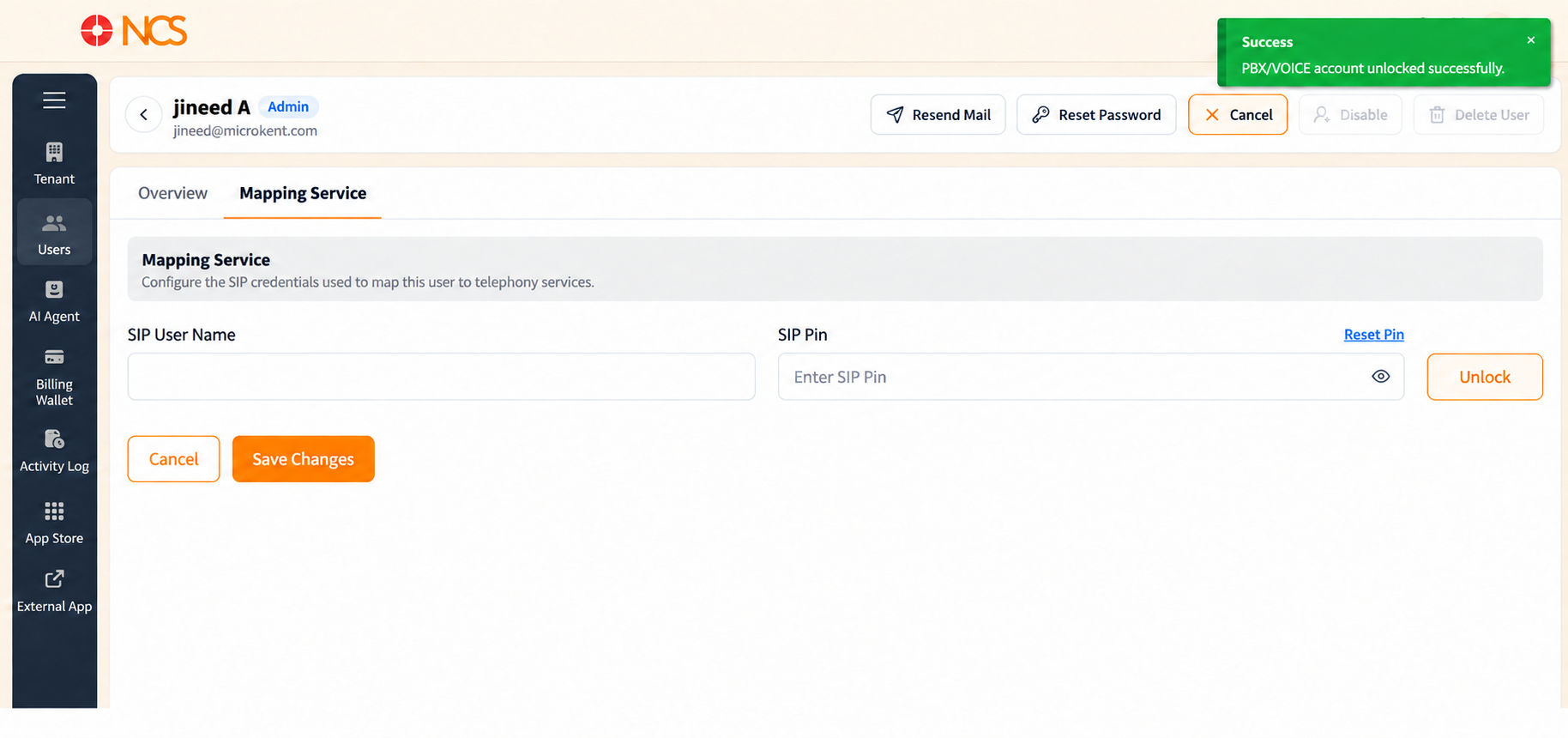 PBX Account Unlocked