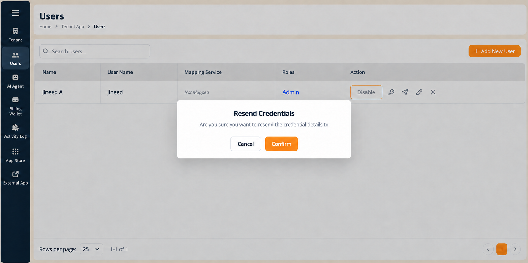 Resend Credentials Modal
