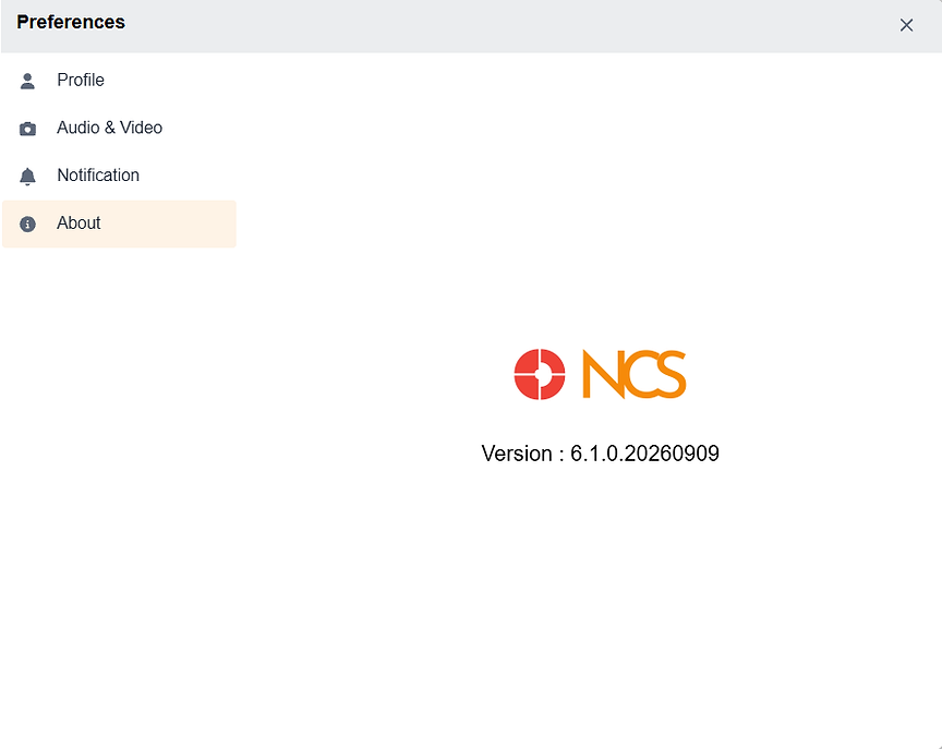 Preferences modal on the About tab with version number