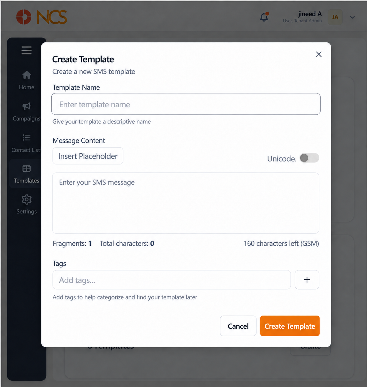 BRD 4.2 Criar Modelo de SMS