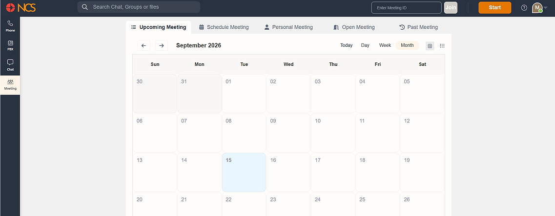 Upcoming Meeting tab in Calendar View