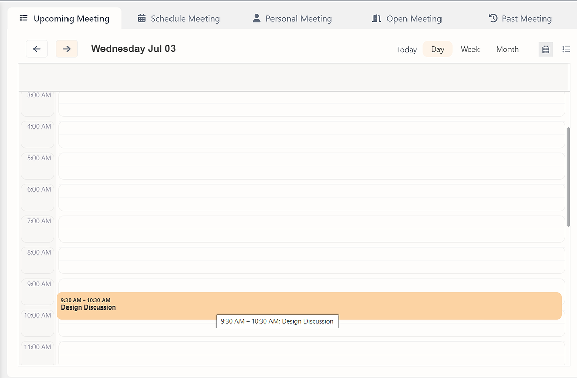 Calendar View filtered by Day
